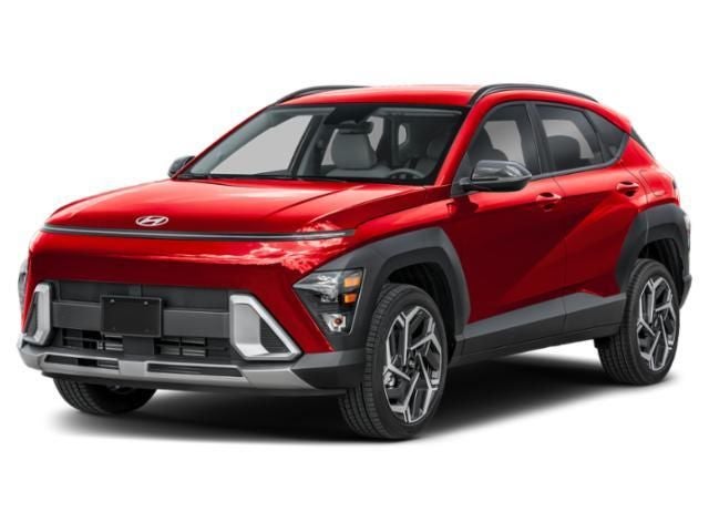 2026 Hyundai KONA SEL Premium AWD in Red Metallic — front three-quarter view
