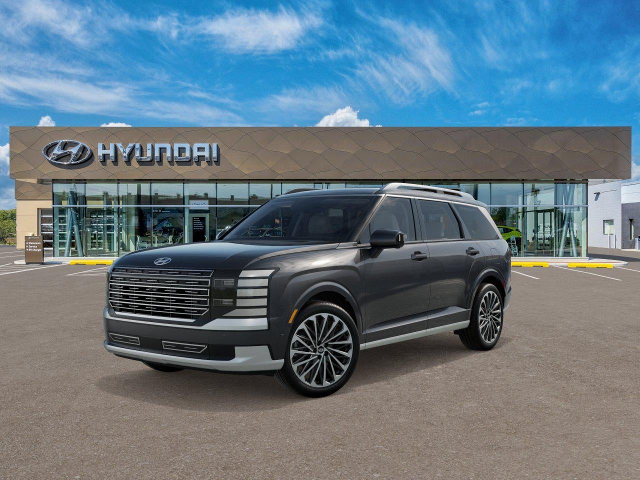 2026 Hyundai PALISADE HYBRID Calligraphy in Ecotronic Gray Pearl — front three-quarter view